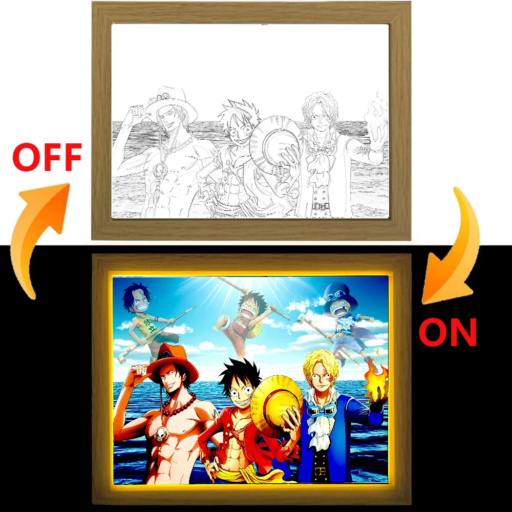 One Piece LED Light Painting – Zoro & Luffy Moon Lamp for Anime Fans