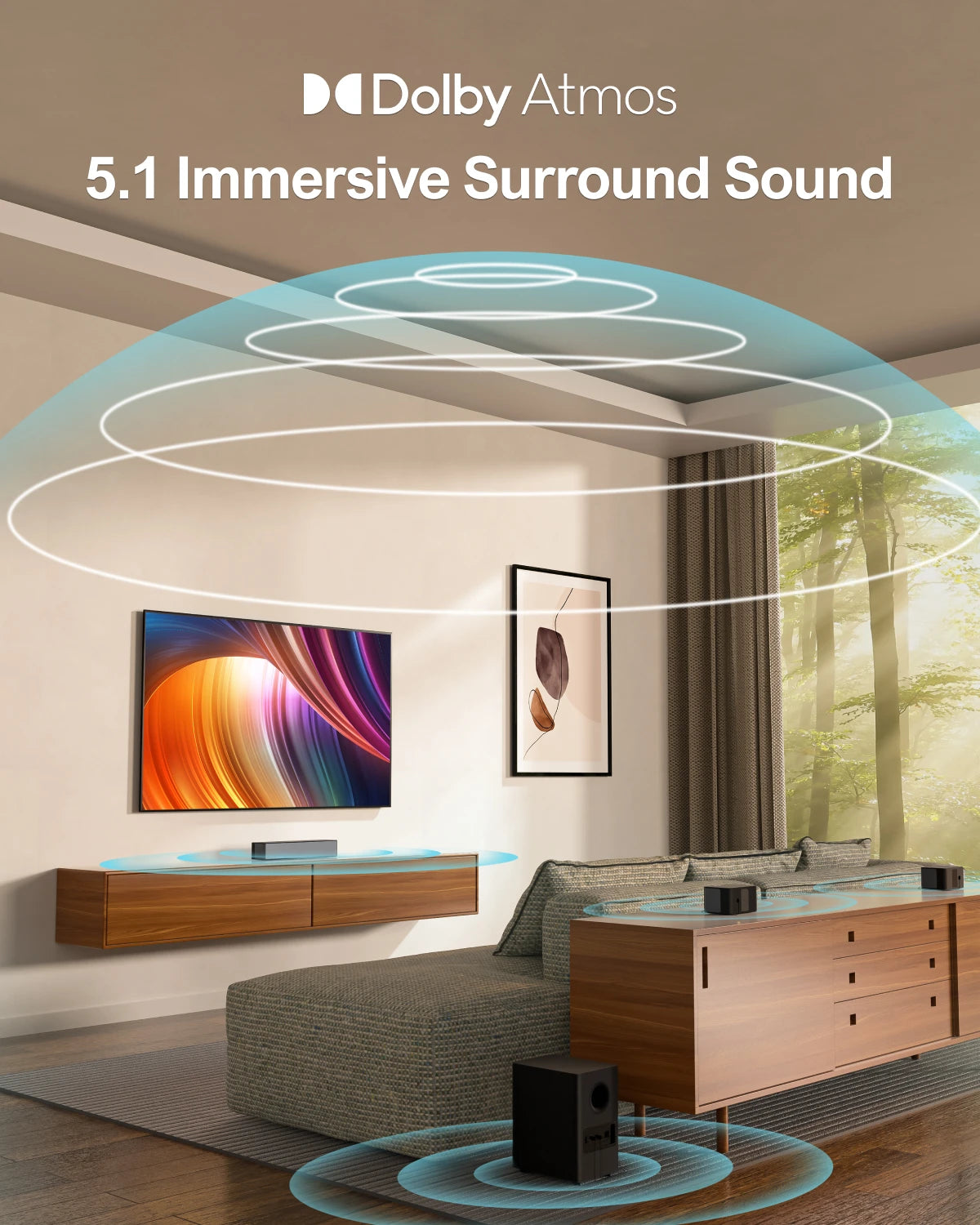 ULTIMEA 5.1 Soundbar with Dolby Atmos, 3D Surround System Soundbar for TV with Wireless Subwoofer, APP Control, Home Theater TV