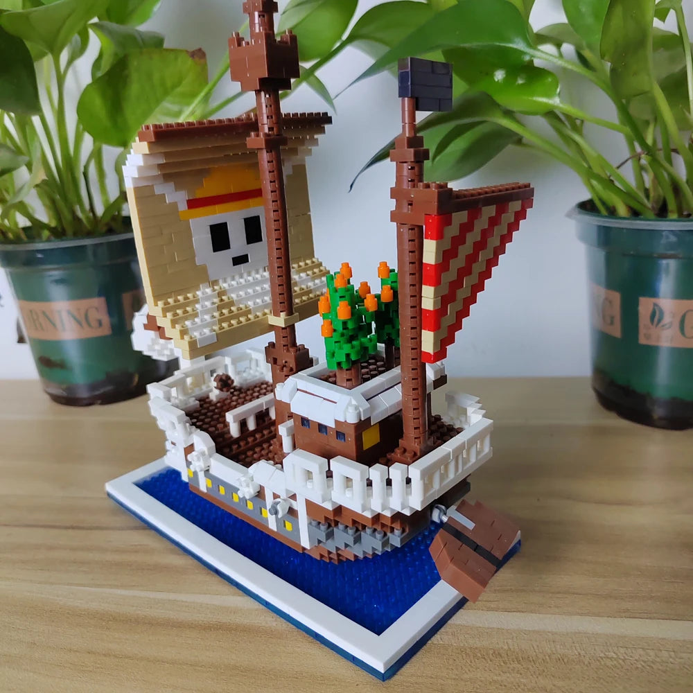KNEW BUILT Ocean Pirate Ship Plastic 3D Model Building Blocks for Adults Boy Micro Mini Bricks Toys Kits Sailboat War Decoration