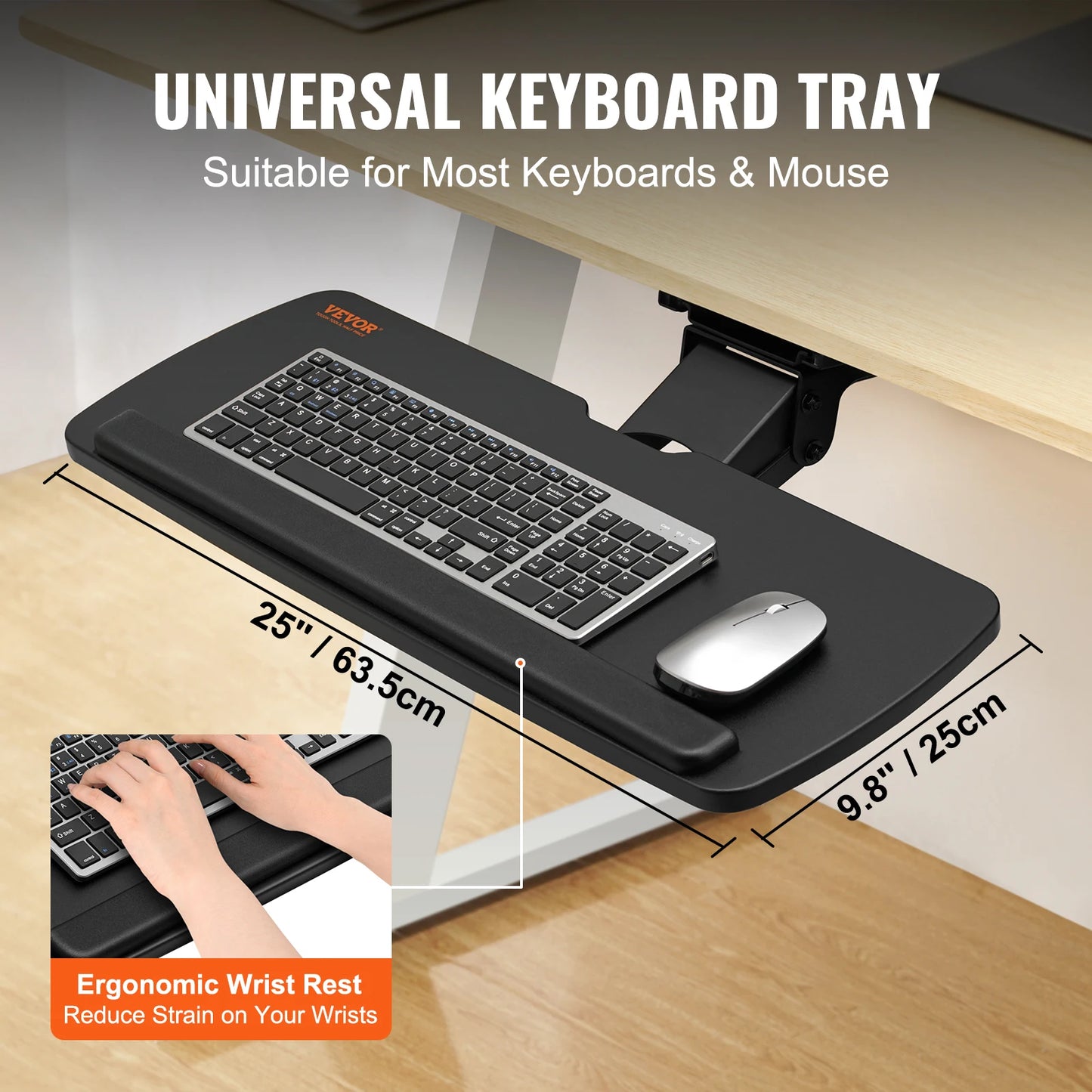 SucceBuy Keyboard Tray under Desk Adjustable Height & Angle Keyboard Tray Slide out & Holder for Typing in Home and Office Work