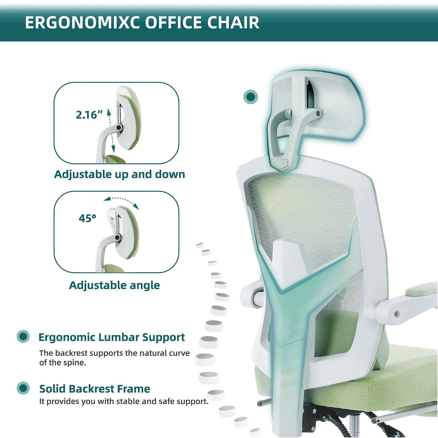 JHK Ergonomic Reclining High Back Mesh Living Room Rocking Gaming Chair Computer Desk Swivel Rolling Lumbar Support Pillow