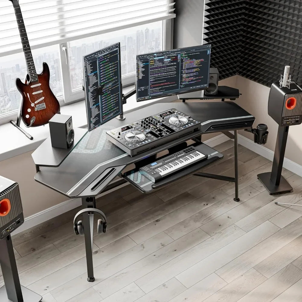 Aero 72" LED Wing‑Shaped Gaming Desk – RGB Studio Setup