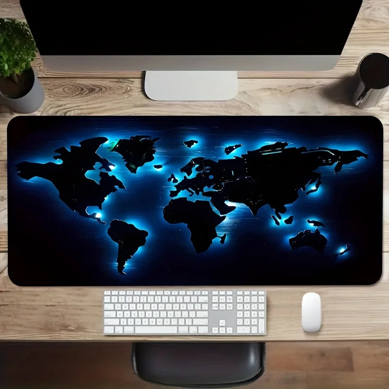Large Blue Glow in The Dark World Map Mouse Pad Rubber Desk Mat Table Pad Accessories Decoration Mouse Mat 900x400 Office Things