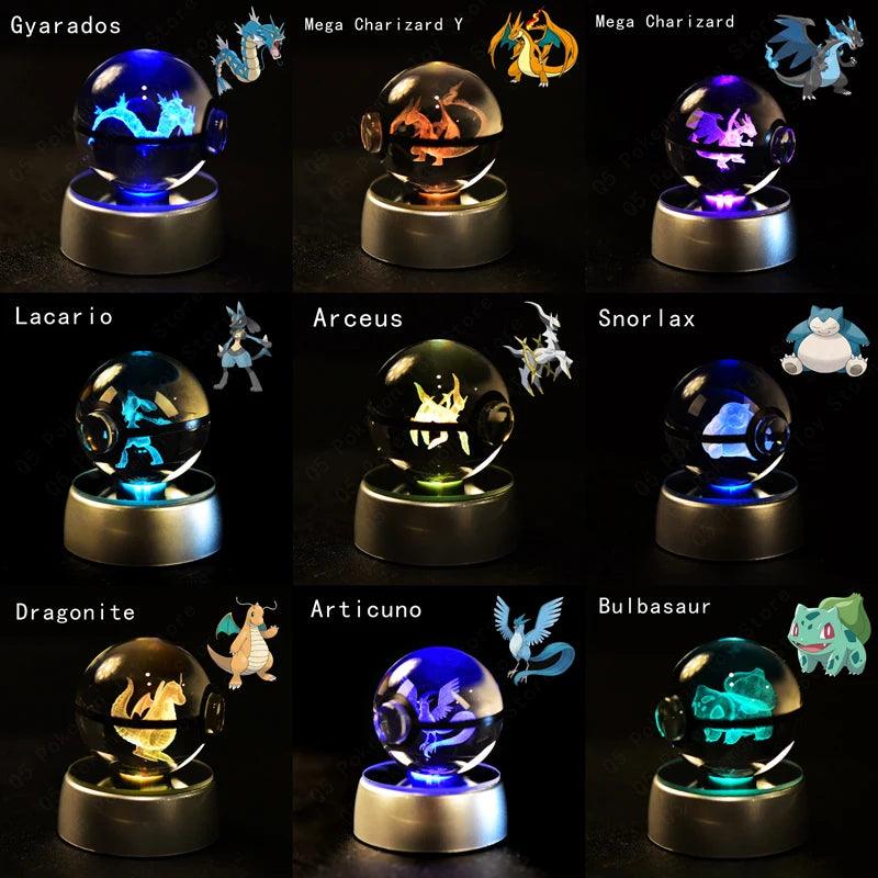 Gotta Catch 'Em All... in Crystal! 3D Pokémon Crystal Balls with LED Light Base - Pikachu, Charizard, Gengar & More!