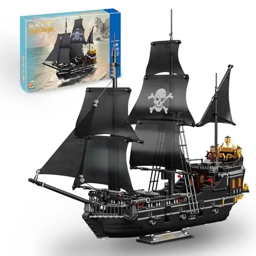 1424PCS Black Pirate Ship Building Blocks Skeleton Ghost Boat Model Desktop Decoration Educational DIY Toy Holiday Gift for Kids