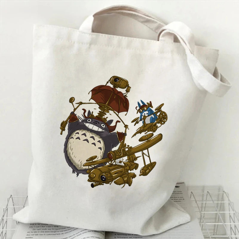 Totoro Studio Ghibli Fashion Print Ladies Shopping Bag Handbag Foldable Reusable Harajuku Style Bag Student Tote Bag Storage Bag