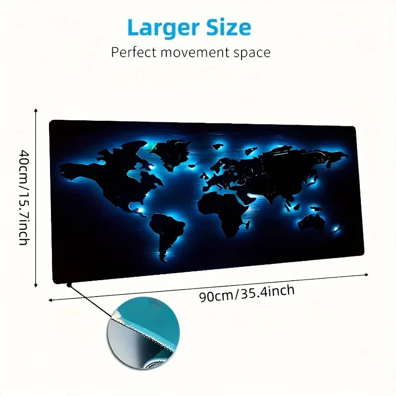 Large Blue Glow in The Dark World Map Mouse Pad Rubber Desk Mat Table Pad Accessories Decoration Mouse Mat 900x400 Office Things