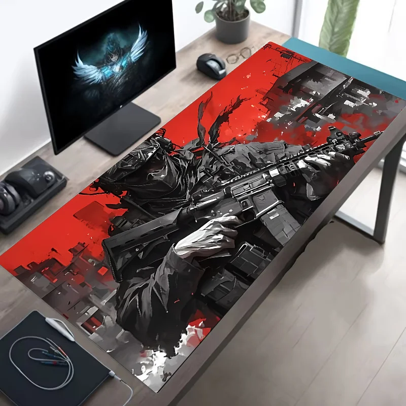 Large Mouse Pad Tactical Soldier Design Non-Slip XXL desk pad gaming accessories Stitched Edges for Home and game for fps gamer