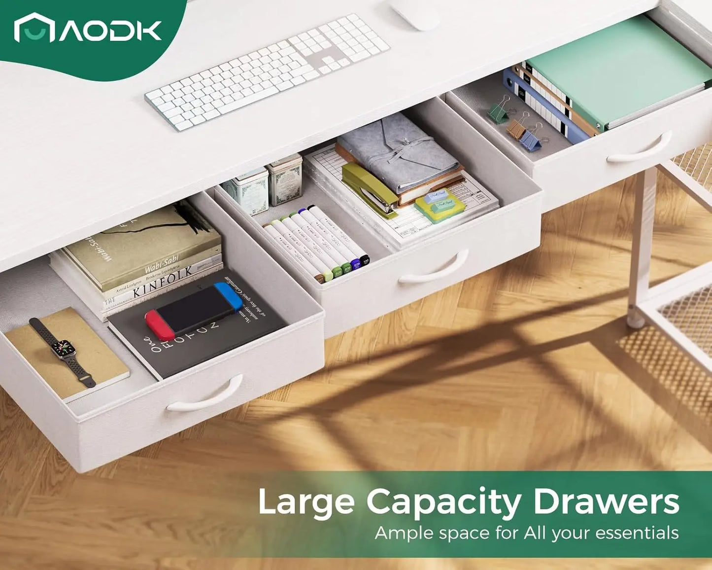 53 Inch L Shaped Computer Desk with Drawers, Corner Desk with Power Outlets & Reversible Storage Shelves, Movable CPU Stand
