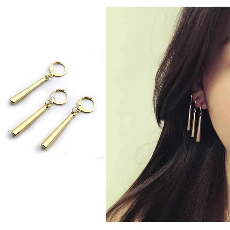 Unleash Your Inner Pirate Hunter! Zoro Cosplay Earrings - 3-Piece Set, Long Column Pendants, Perfect for Anime Fans