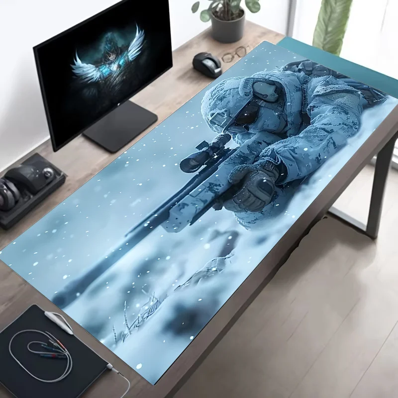 Large Mouse Pad Tactical Soldier Design Non-Slip XXL desk pad gaming accessories Stitched Edges for Home and game for fps gamer