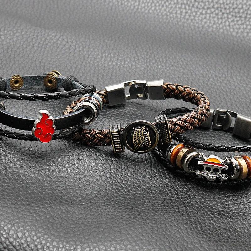 One Piece Pirate Bracelet - Luffy Straw Hat Leather Woven Anime Accessory