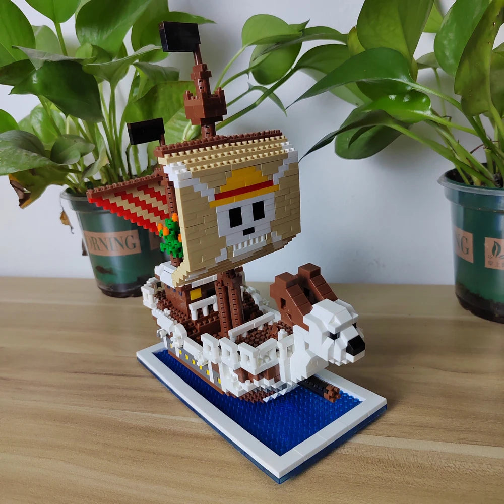 KNEW BUILT Ocean Pirate Ship Plastic 3D Model Building Blocks for Adults Boy Micro Mini Bricks Toys Kits Sailboat War Decoration