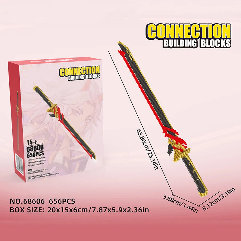 Samurai Sword Building Blocks Anime Ninja Weapon Model Assembly Bricks Boys Toy Idea Desktop Decoration Children Birthday Gifts