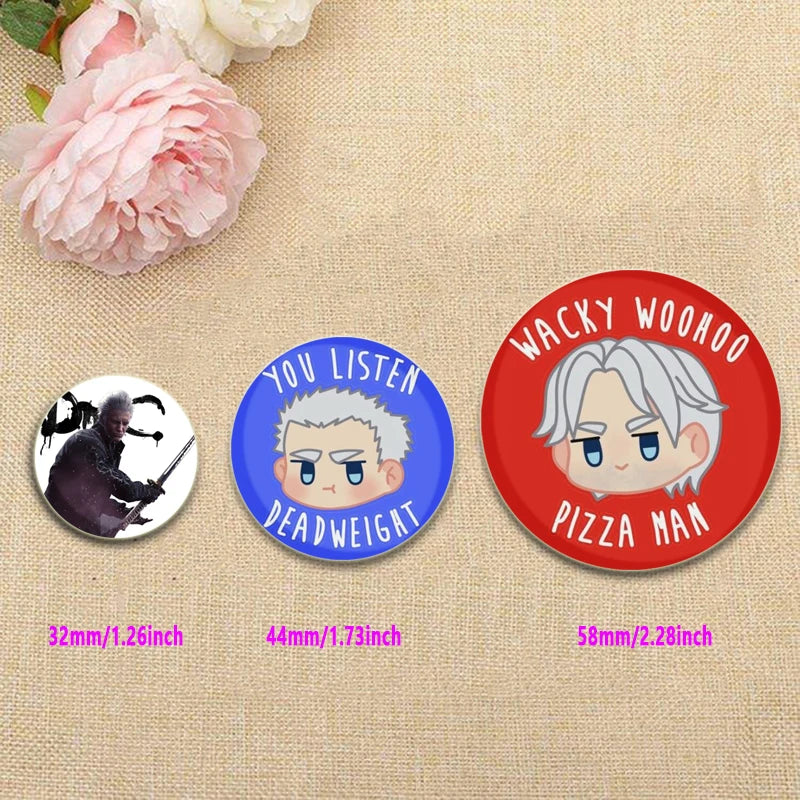 58mm Game Anime Devil May Cry Brooches Dante Cartoon Badge HD Print Handmade Pins for Backpack Accessories Clothes Decoration