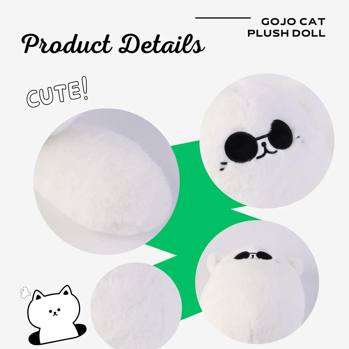 Soft Gojo Cat Plush Pillow - White Sunglasses Cat Stuffed Toy for Kids & Home Decor