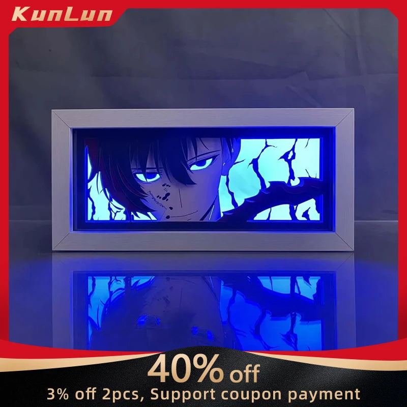 Solo Leveling Sung Jin-Woo LED Light Shadow Box – Anime 3D Papercut Lamp