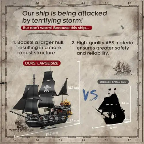 1424PCS Black Pirate Ship Building Blocks Skeleton Ghost Boat Model Desktop Decoration Educational DIY Toy Holiday Gift for Kids