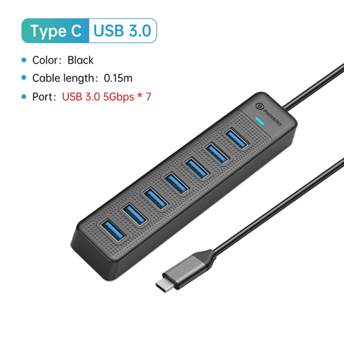 PHIXERO 7 in 1 USB C HUB 3.0 Type C 7 Port Multi Splitter Adapter OTG USB Power Adapter for Macbook Pro 13 Air Mi Pro PC Laptop