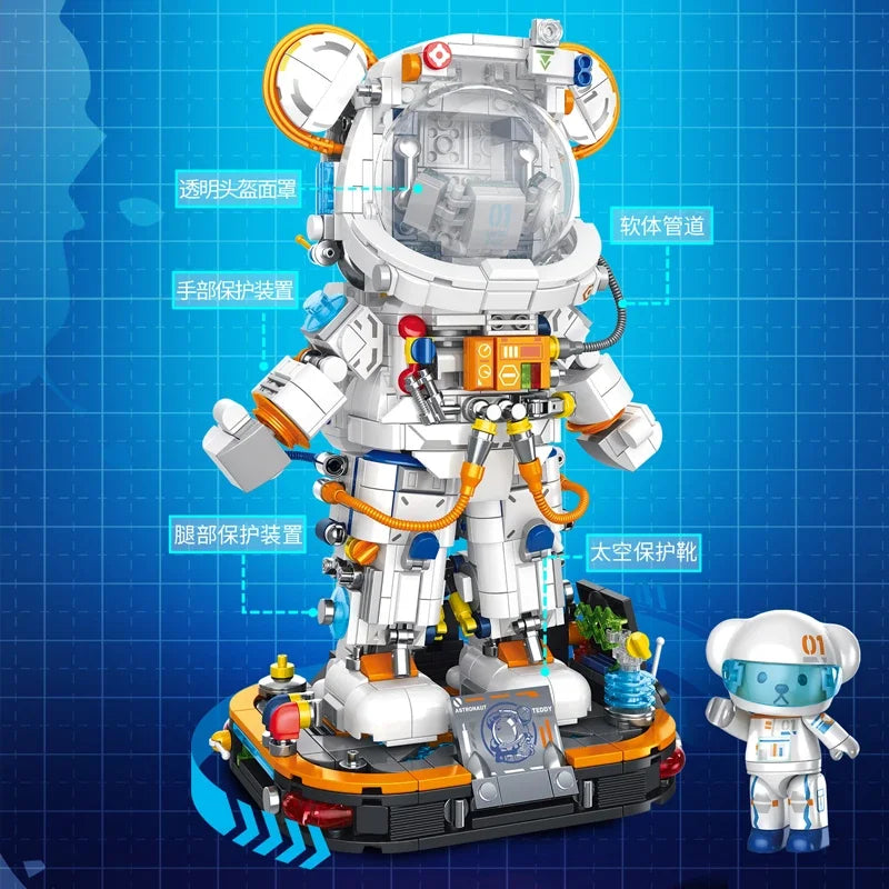 PANLOS Astronaut Teddy Bear Building Blocks Toys With LED City Space Creative MOC DIY Robots Bricks Toys for Boys Adult Gift