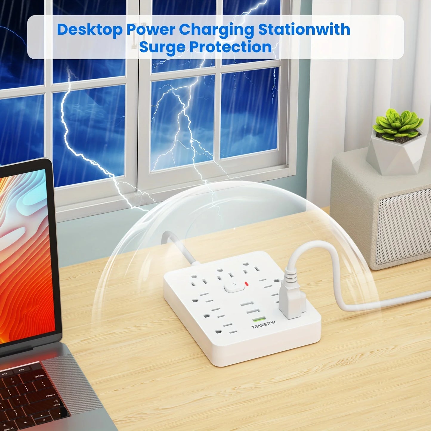 power strip Power Outlet with Surge Protector, 9 ac, 3 USB Ports, 5-Foot Extension Cord, Quick Charge, for Home and Office