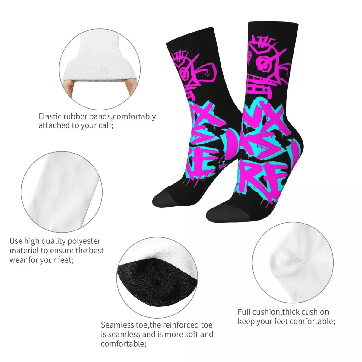 Vintage Monkey Jinx Crazy Compression Socks - Unisex Arcane League of Legends Harajuku Crew Socks