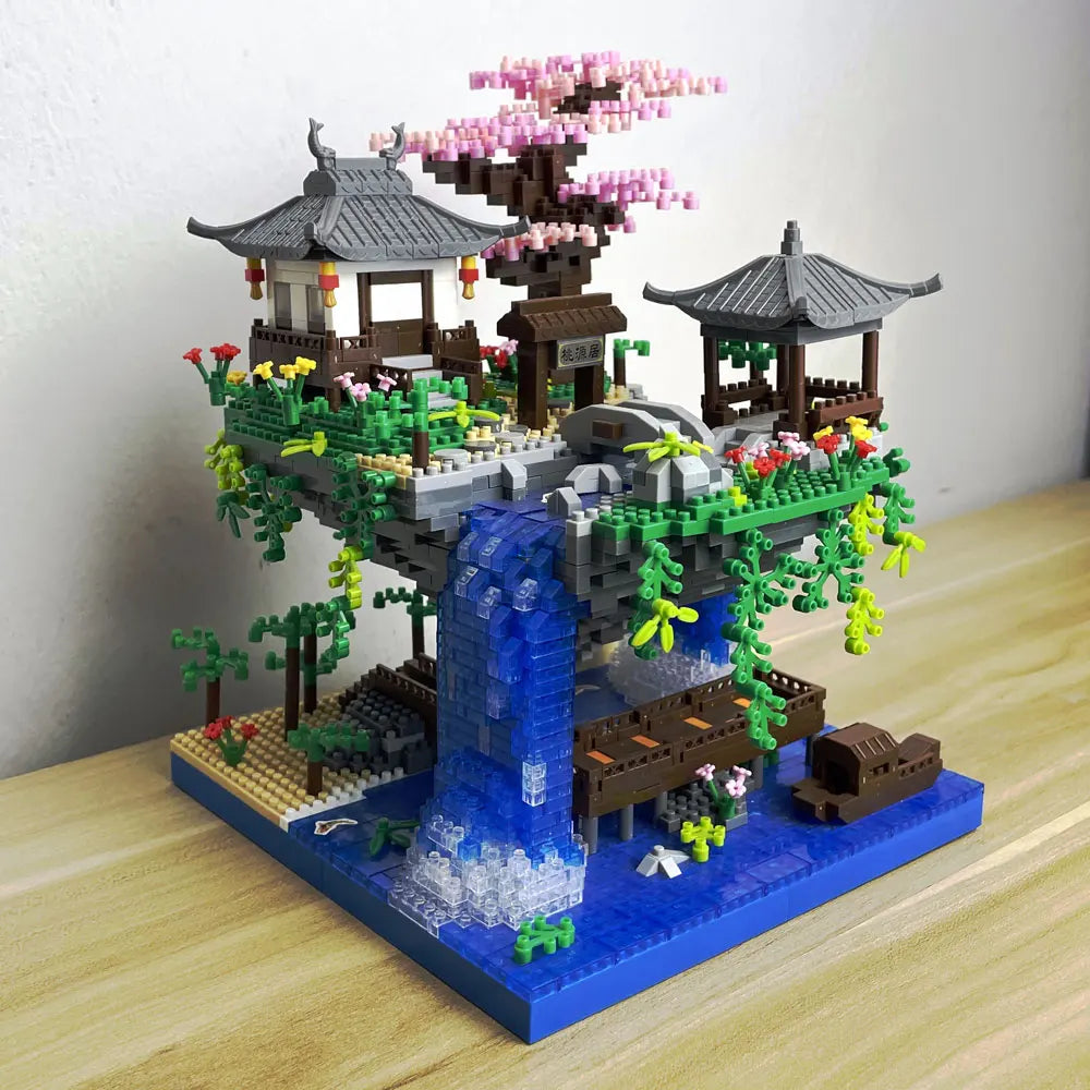 Taohuatan Lake Themed Micro Brick Building Blocks Set, Adult Creative Toys, Unique Chinese Landscape Model Bricks with LED Light
