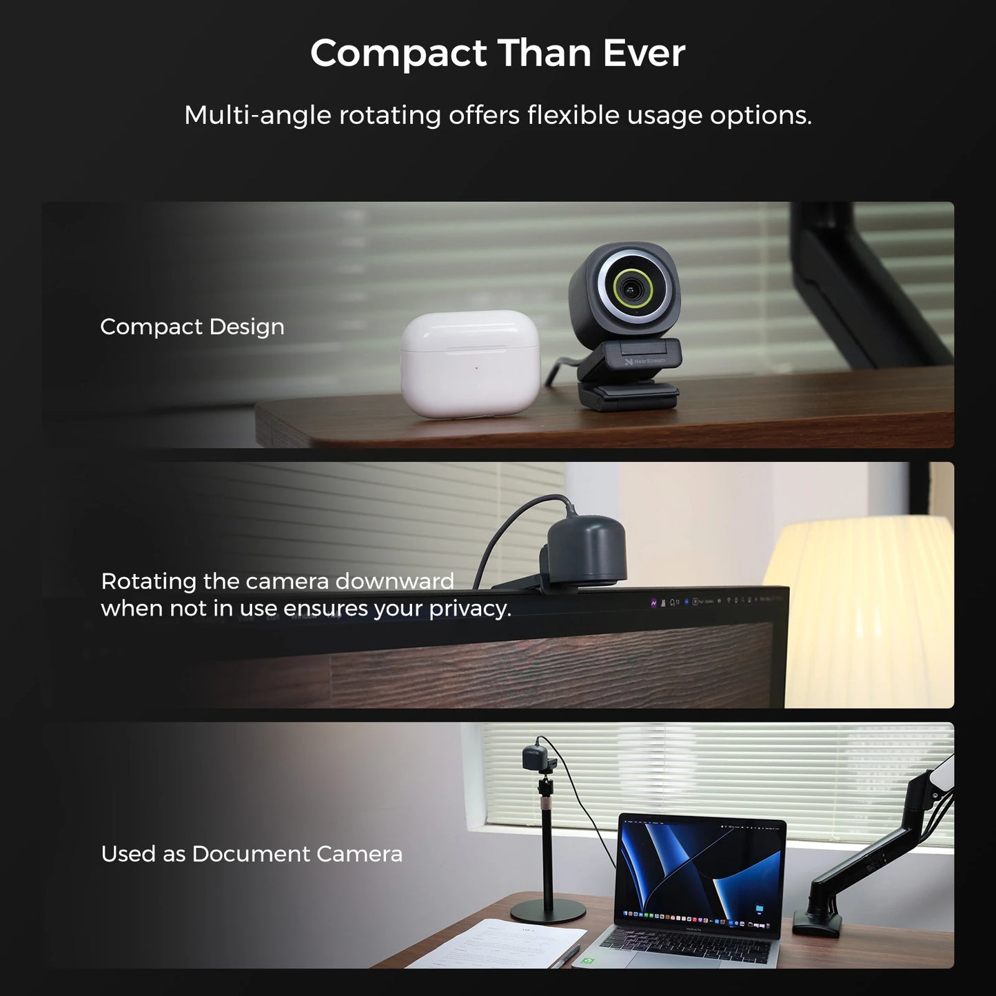 Nearstream 4K Webcam HDR 1080P@60FPS Noise Canceling Mic 45°-95°Adjustable FOV Auto Focus AI Framing for PC