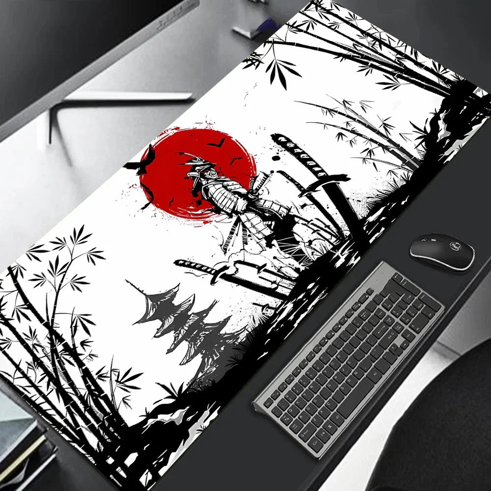 Japanese Sakura Samurai Black Mouse Pad Computador Gamer Table Mat Gaming Laptop Desk PC Mousepad 900x400 Computer Table Gaming