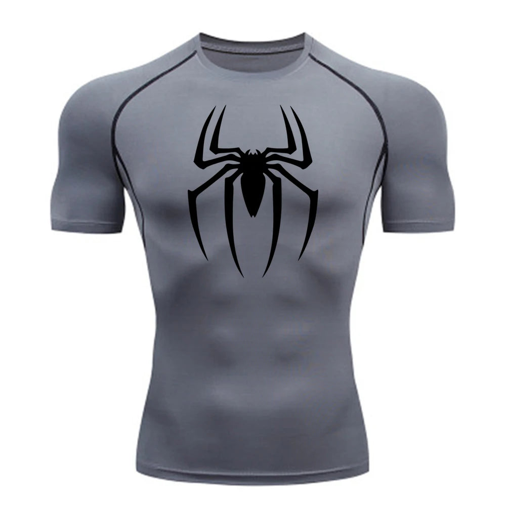 Men’s Spider Print Gym Shirt – Quick Dry Compression Tee M-3XL
