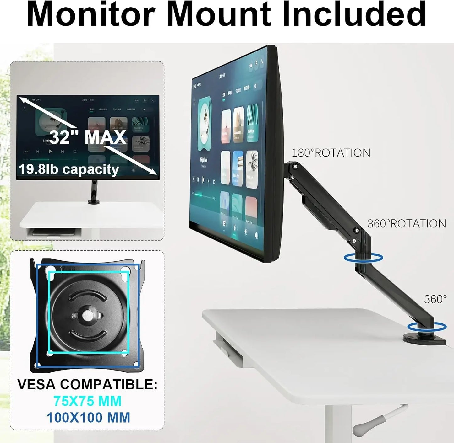 Mobile Workstation Cart with Monitor Mount,Height Adjustable Rolling Computer Cart, Heavy-Duty Rolling Standing Desk