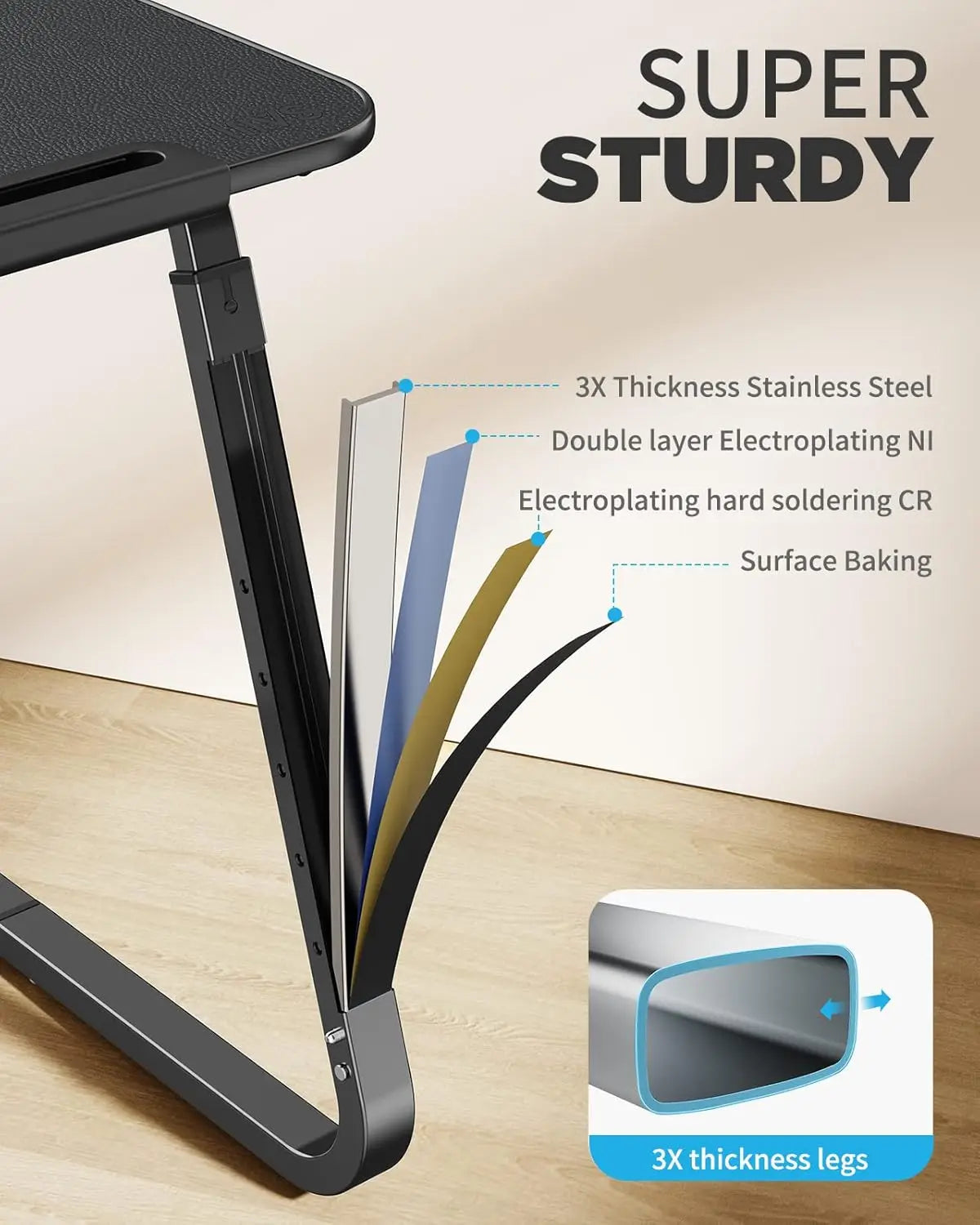 Heavy Duty Extra Large TV Tray Table Adjustable Height Tilt Snack Desk for Sofa Bedside Recliner