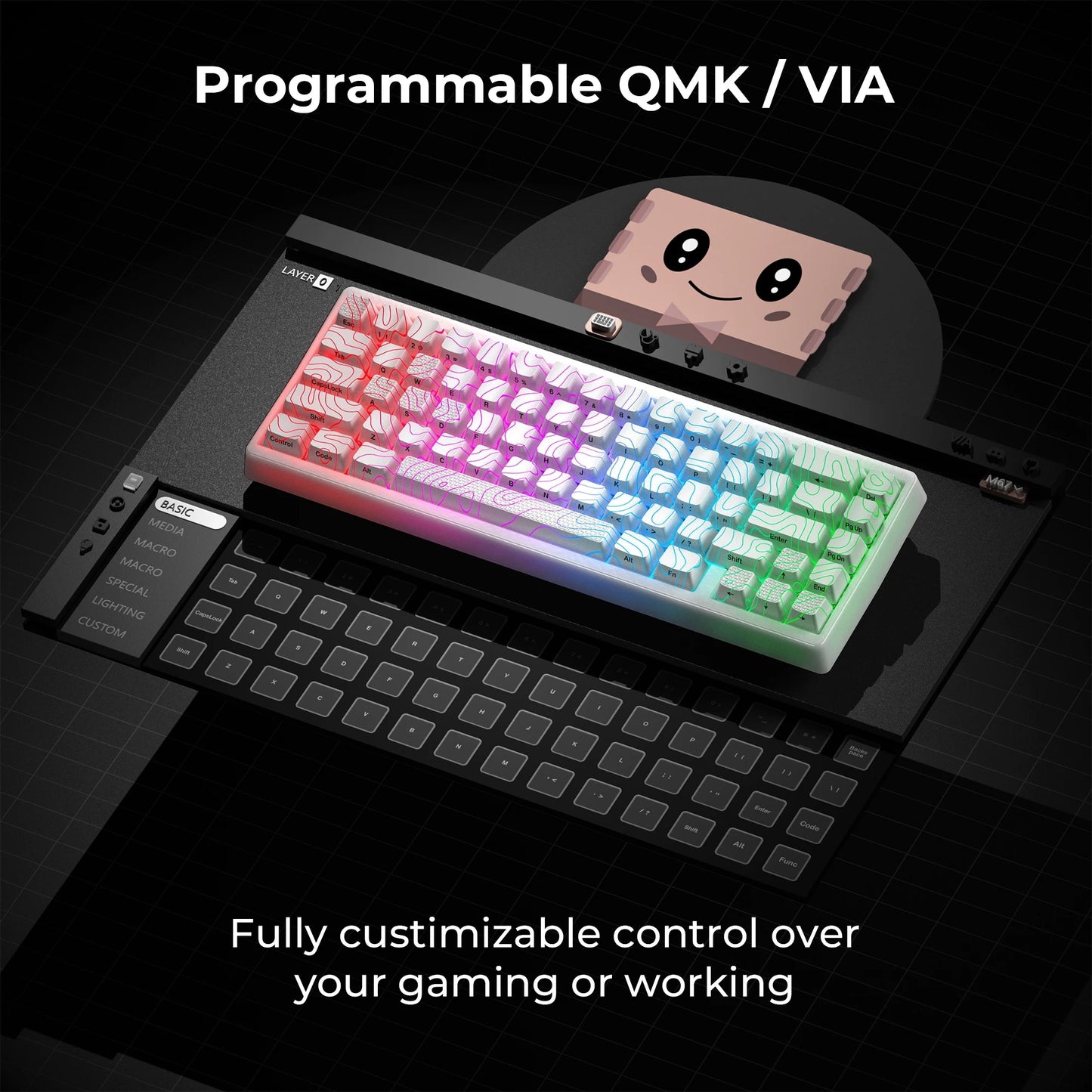 XVX M67 JadeStone 65% Tri-Mode Mechanical Keyboard | Hot-Swappable | IMD Keycaps | RGB Backlight | Gasket Mount