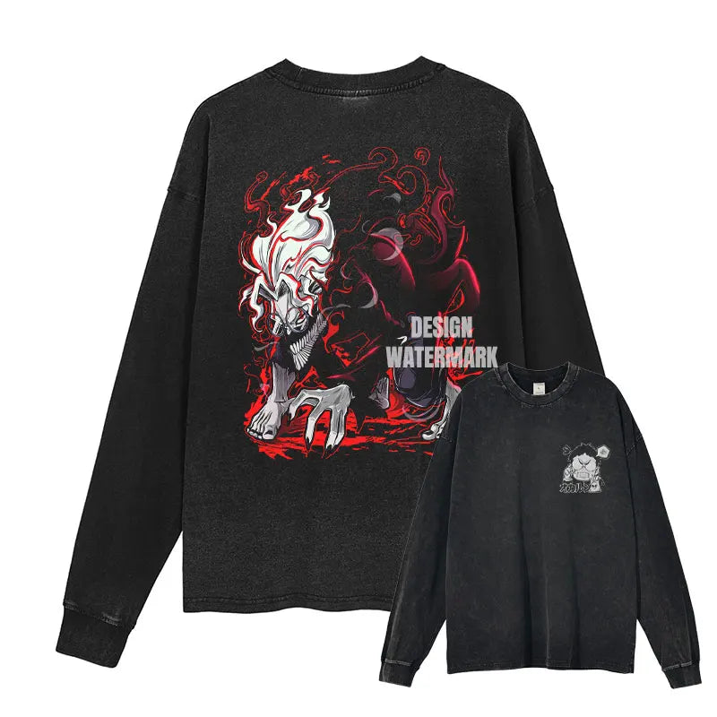 Dandadan Vintage Washed Sweater - Oversized Ayase Momo Long Sleeve T-Shirt