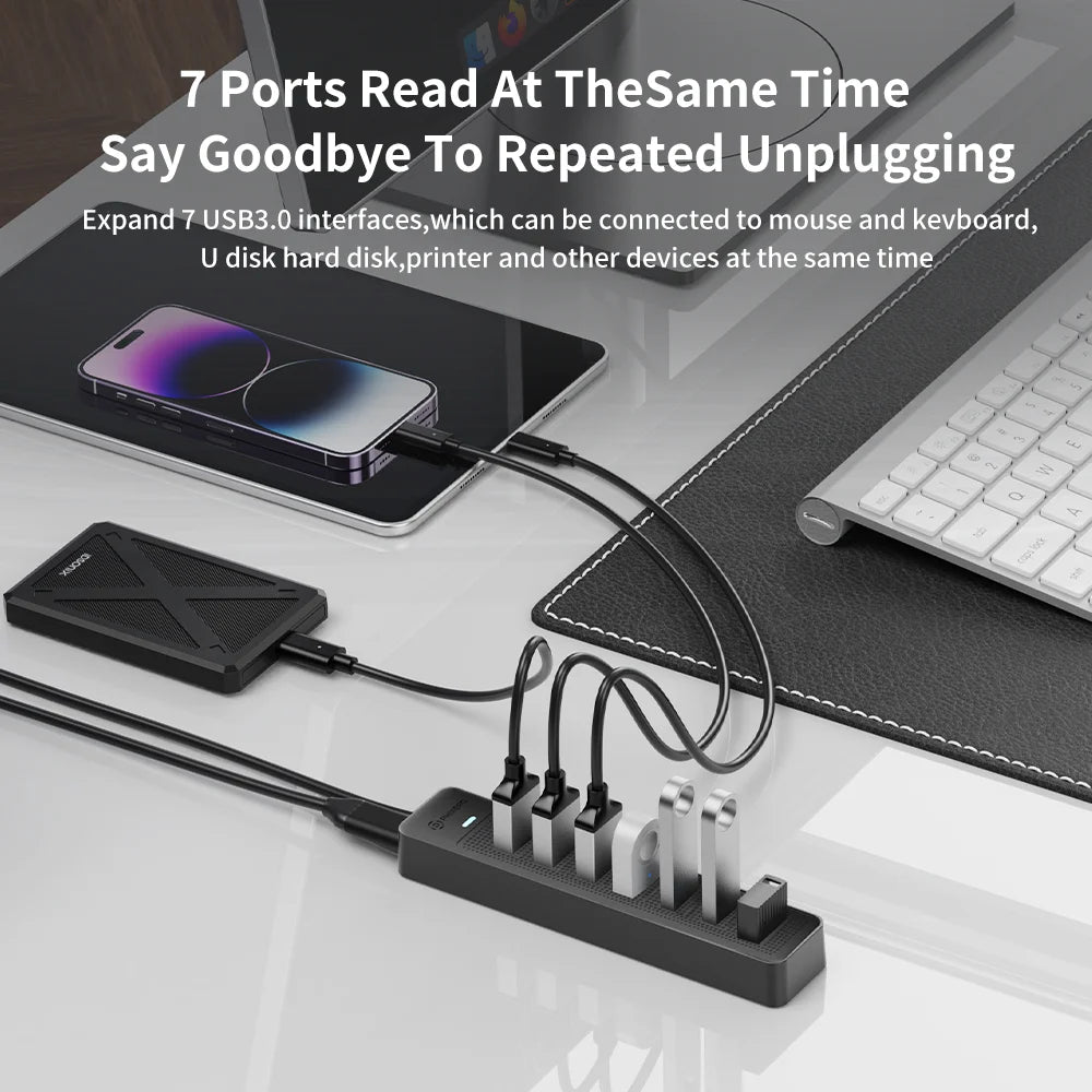 PHIXERO 7 in 1 USB C HUB 3.0 Type C 7 Port Multi Splitter Adapter OTG USB Power Adapter for Macbook Pro 13 Air Mi Pro PC Laptop