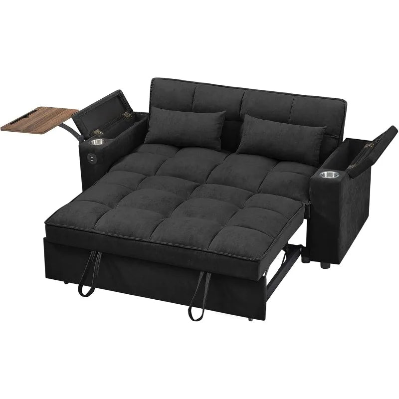 home.65'' 3-in-1 Folding Convertible Sofa Bed, Pullout Sofa, Modern Chenille Fabric, 360° Swivel Side Table, Easy Assembly, Perf