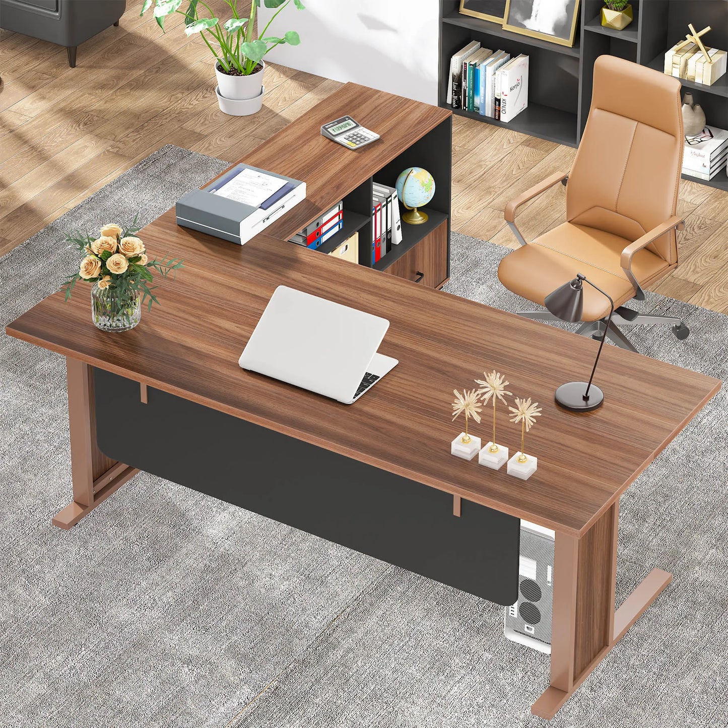 Tribesigns 63" Large Executive Desk L Shaped Computer Desk with File Storage Cabinet, L-Shaped Executive Office Desk
