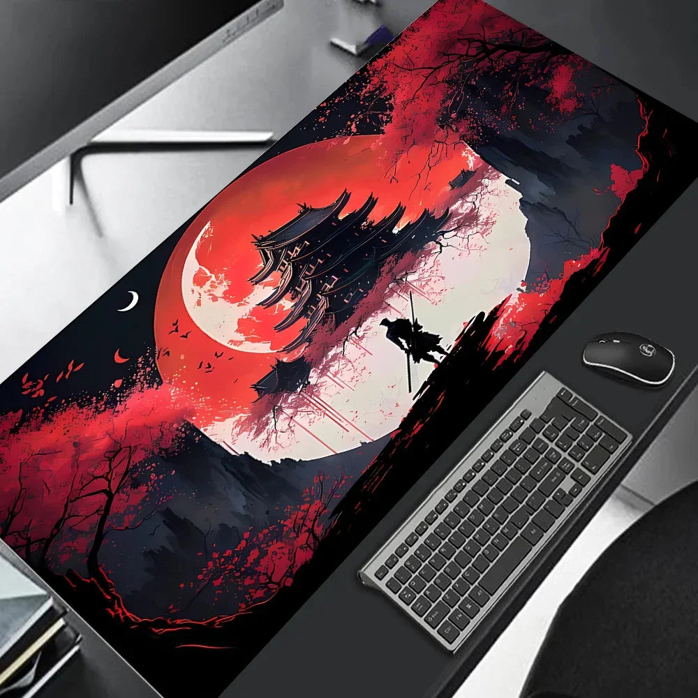 Japanese Sakura Samurai Black Mouse Pad Computador Gamer Table Mat Gaming Laptop Desk PC Mousepad 900x400 Computer Table Gaming