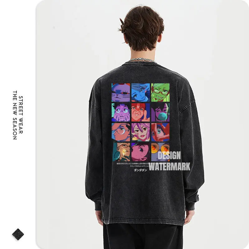 Dandadan Vintage Washed Sweater - Oversized Ayase Momo Long Sleeve T-Shirt