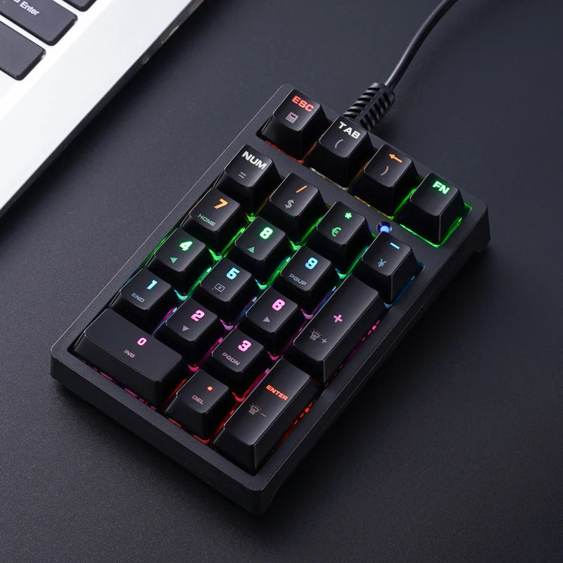 APAYADO T21 Number Keyboard 21Key Wired Mechanical Number Keyboard,MultiColor Lights for Treasury / Accounting / Finance