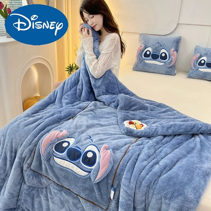 Disney Stitch 2-in-1 Throw Pillow & Blanket - Kawaii Flannel Nap Blanket