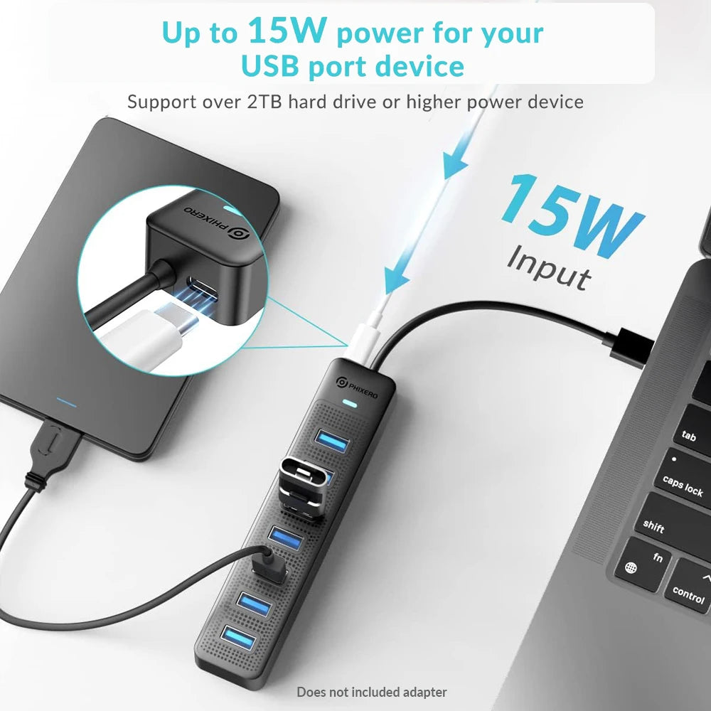 PHIXERO 7 in 1 USB C HUB 3.0 Type C 7 Port Multi Splitter Adapter OTG USB Power Adapter for Macbook Pro 13 Air Mi Pro PC Laptop