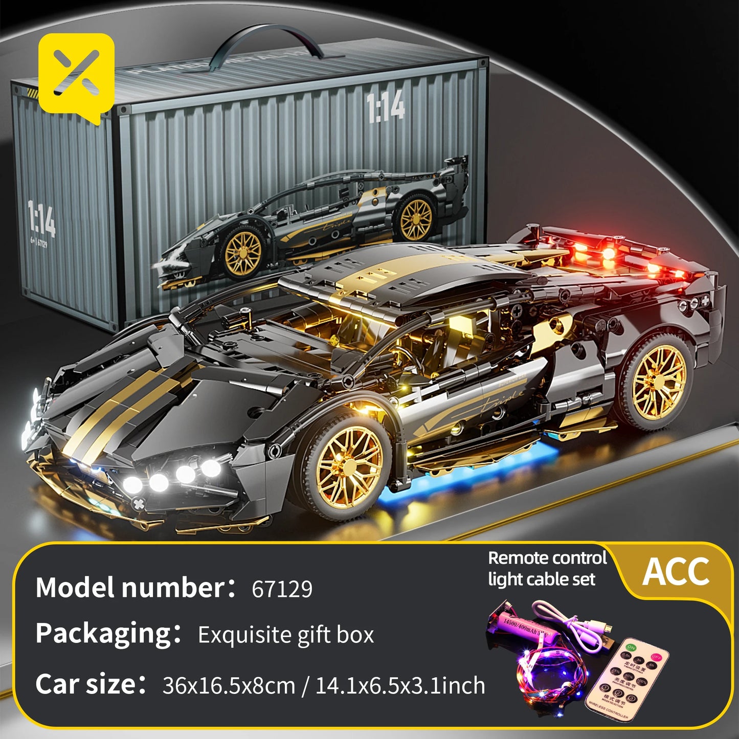 ToylinX 1:14 Supercar Building Block Toy Optional Power Group 14+ Technology Design Christmas Gift for Adults and Kids With Box