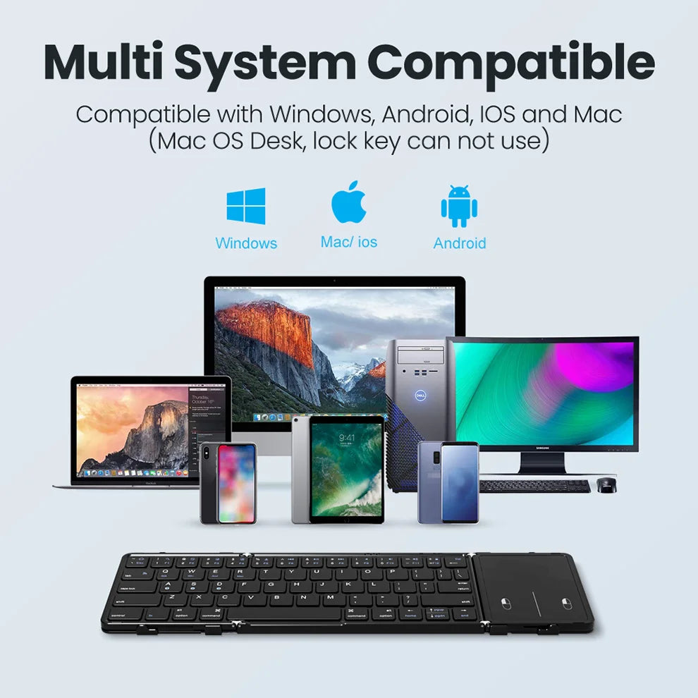 Folding Bluetooth Keyboard with Touchpad Wireless Foldable Keyboard with PU Leather for iOS Android Windows,Support 3 Devices