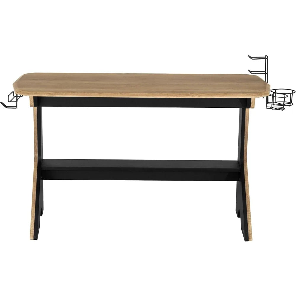 Home Office Computer Writing Desk Workstation with Two Cupholders and a Headphone Hook-Pine, 50" W x 22.5" D x 29.5" H