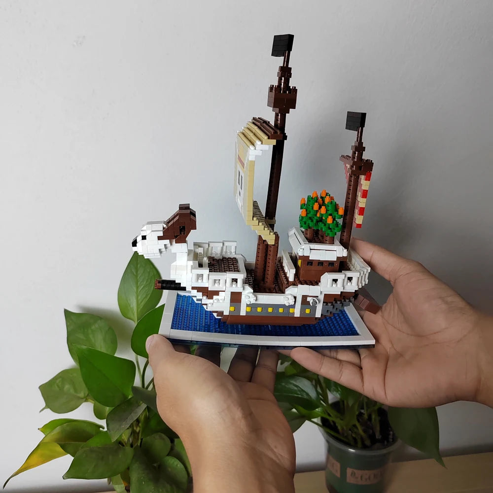 KNEW BUILT Ocean Pirate Ship Plastic 3D Model Building Blocks for Adults Boy Micro Mini Bricks Toys Kits Sailboat War Decoration