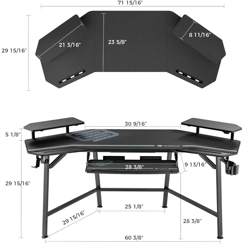 Aero 72" LED Wing‑Shaped Gaming Desk – RGB Studio Setup