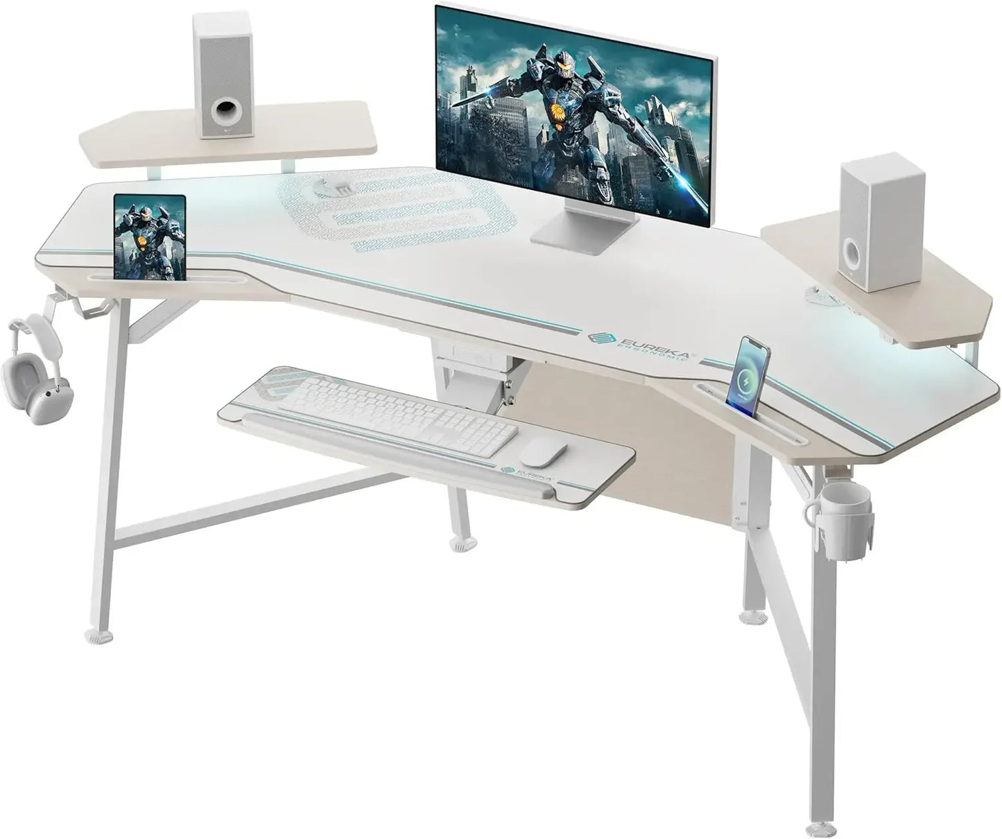 Aero 72" LED Wing‑Shaped Gaming Desk – RGB Studio Setup