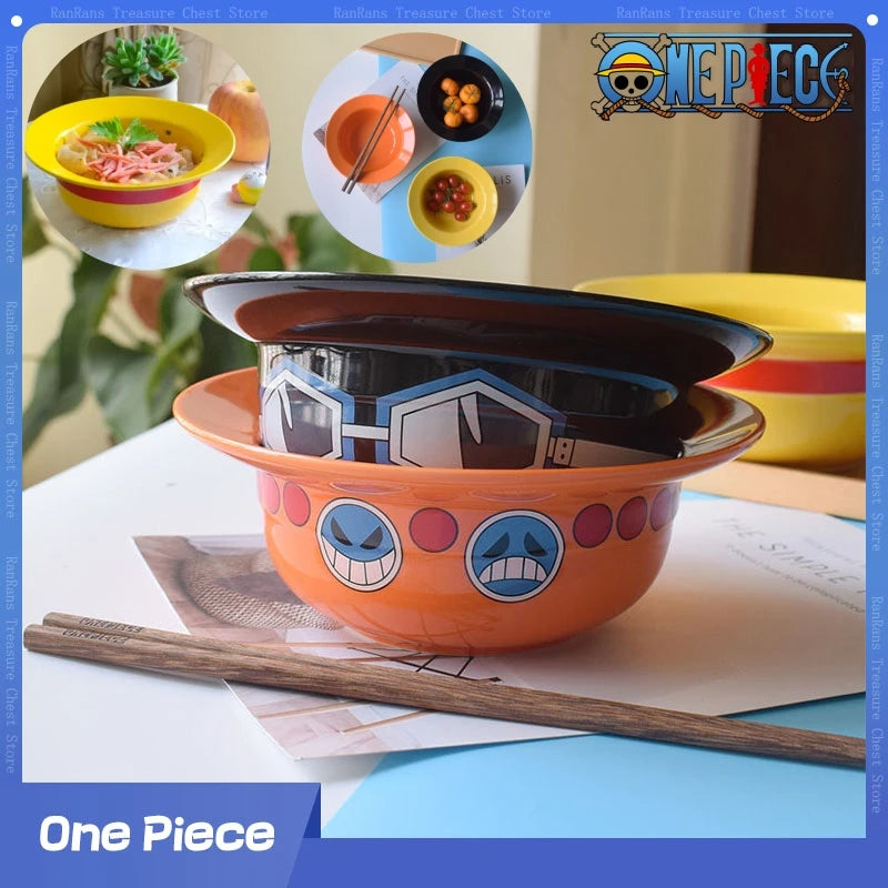 One Piece Ceramic Mug & Bowl Set – Luffy, Ace, Sabo Straw Hat Tableware