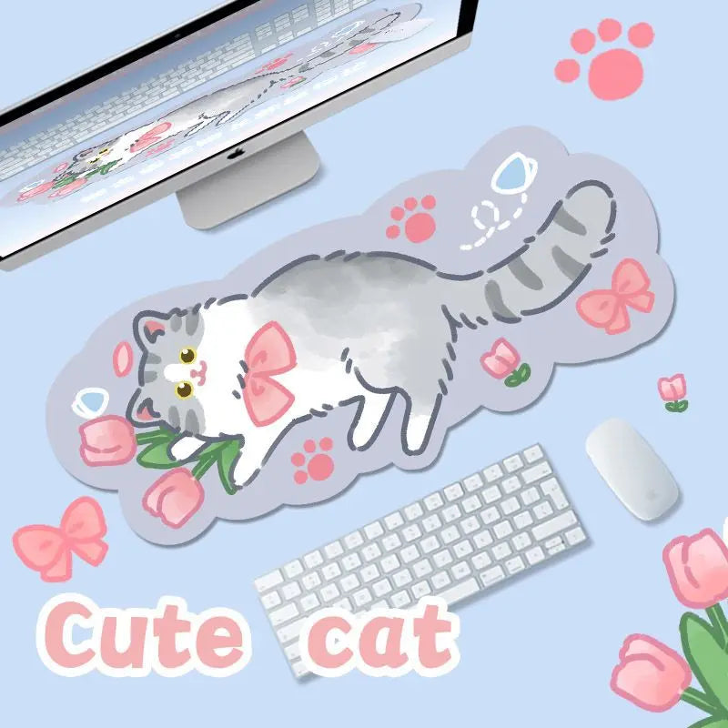 XXL Large Cute Furry Mouse Pad Kawaii Kitty Cats Mouse Mat 70x30cm Gamer Desk Carpet Anime Mousepad Gaming Accessories Play Mats